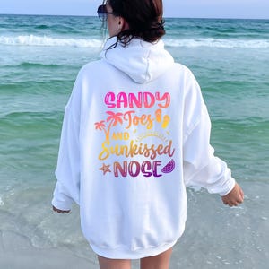 Beach Hoodie, Sandy Toes and Sunkissed Nose, Beach Shirt, Beach Sweatshirt, Pink Palm Tree Hoodie, Hibiscus Flower, Girls Beach Hoodie