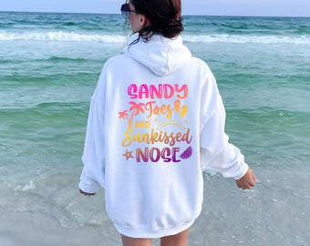 Beach Hoodie: Sandy Toes, Pink Palm Tree, Hibiscus Flower