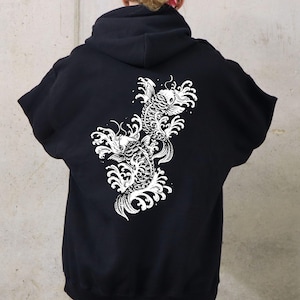Cozy Vintage Japanese Koi Fish Hoodie, Nautical Animal Asian Shirt, Japan Art Sweatshirt, Urban Unisex Spring Shirt ,Tokyo Style Hoodie