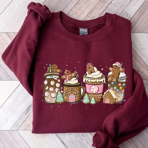 Gingerbread Christmas Coffee Shirt, Christmas coffee Sweatshirt, women Holiday sweater, Xmas Tee, Coffee Lover gift, Latte drink Crewneck
