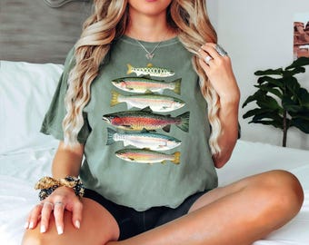 Comfort Colors Trout Shirt: Abstract River Fish, Fly Fishing Gift