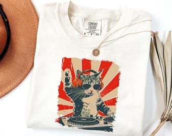 Comfort Colors® Cool DJ Cat T-shirt, Funny Cat With Headphones Shirt, Stylish Cat Lovers Gift, DJ Cat Kitty Shirt, Trendy Cat Graphic Tee
