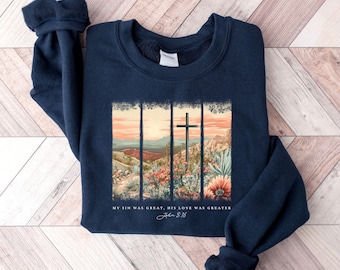 Sudadera con cruz floral de Pascua: Sudadera con capucha con versículo bíblico cristiano