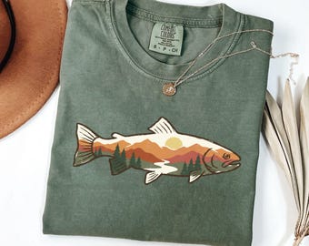 Comfort Colors® Mountain Fish Graphic Tee, Nature Lover Outdoor Shirt
