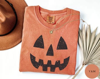 Comfort Colors Halloween Shirt, Jack O' Lantern Pumpkin Face