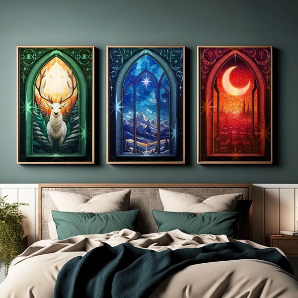 Sarah J Maas Set Of 3 Prints, Terrasen, Velaris, FireHeart, Crescent City Digital Wall Art Pack, Bryce Aelin Feyre Png, SJM Inspired Print