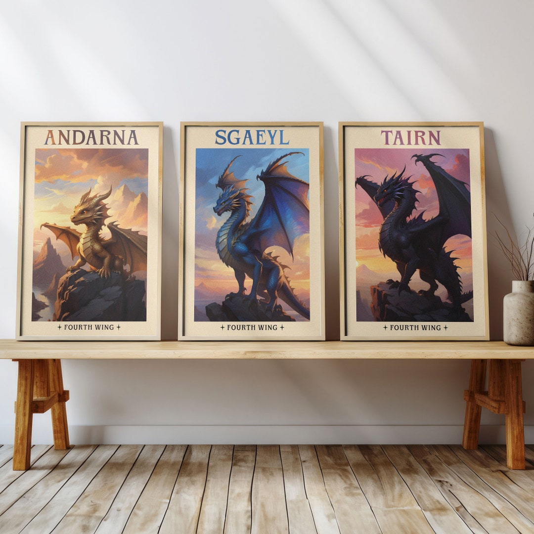 Fourth Wing Dragons Set of 3 Prints, Tairn Andarna Sgaeyl, Violet(00)
