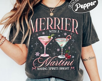 Christmas Cocktail PNG Digital Download, Merrier With A Martini, Santas Cocktail Club PNG Clipart, Xmas Martini, Christmas Holiday Drinks