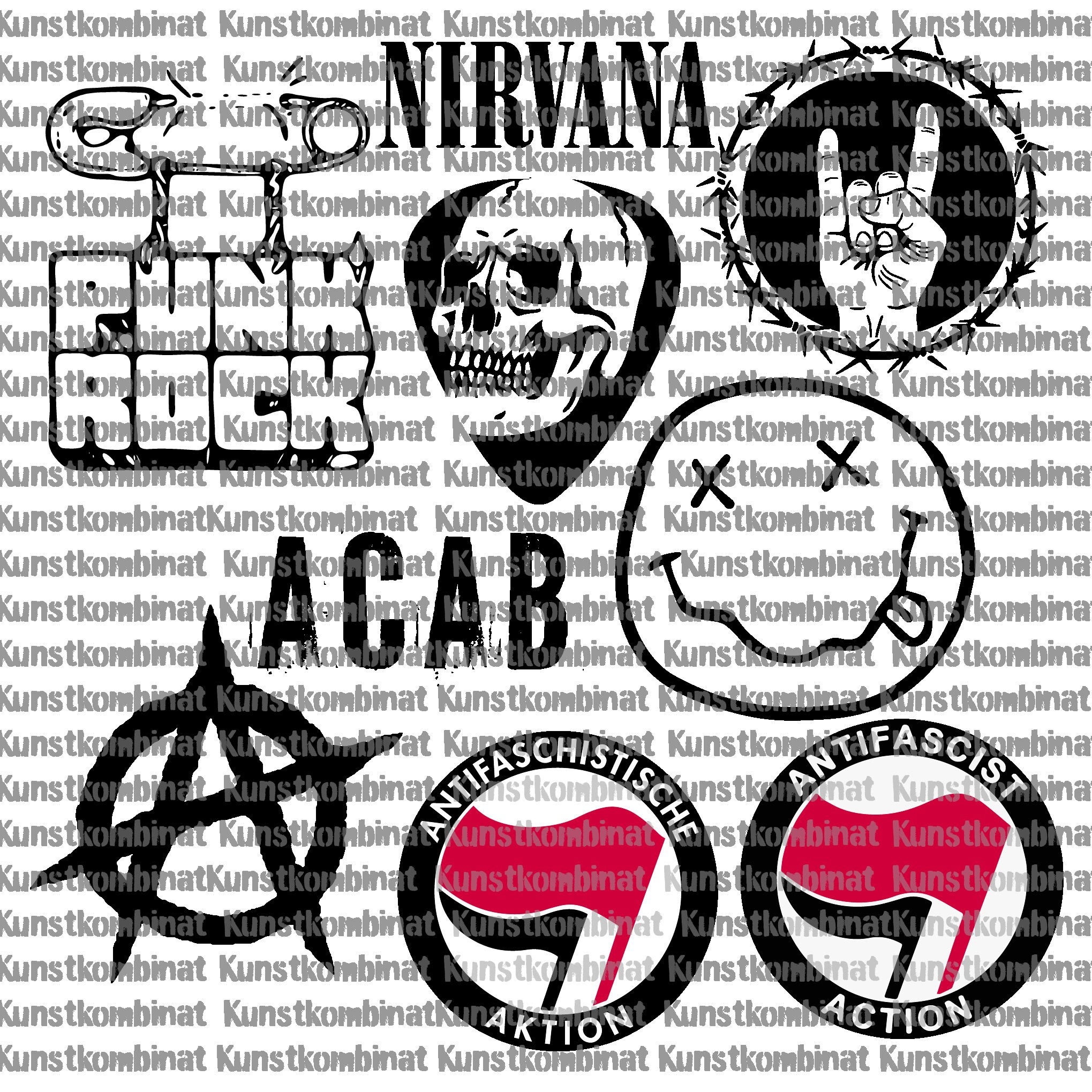 Punk Svg Png Jpg Bundle Set Clipart Vector Punkrock Anarchy Grunge Rock ...