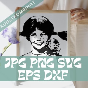 Freche Schwedin DXF Svg Png Jpg Clipart für T Shirt Kleidung Michel Patches für Pipi Fans für Cricut Silhouette Lausemädchen Lausejunge