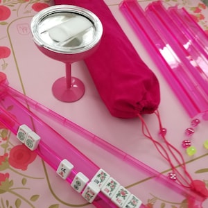 Brilliant Pink Mahjong Racks w/Pushers and Bag, Mahjong Tile Holders, Upscale Mahjong Accessories