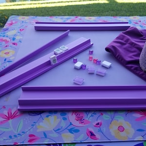 NEW!! NEW!! Magnetic Lavender Wooden Mahjong Racks   Set of 4 racks w/plush bag. NEW Upscale  Wood Mahjong Racks