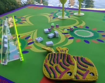 Mahjong Mat Colorful and Bold Purple, Green etc.  Designed Table Mat  -  Mahjong Table Mat ONLY