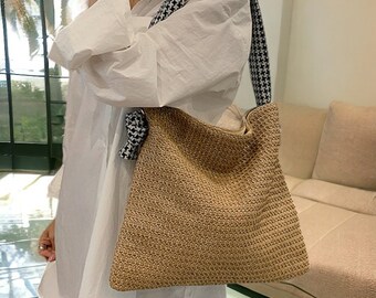 Bolso tote tejido de paja para mujer, bolso de verano tejido a mano, bolso casual, regalo para ella, bolso tejido para mujer, bolso de paja, bolso de mujer, bolso bandolera