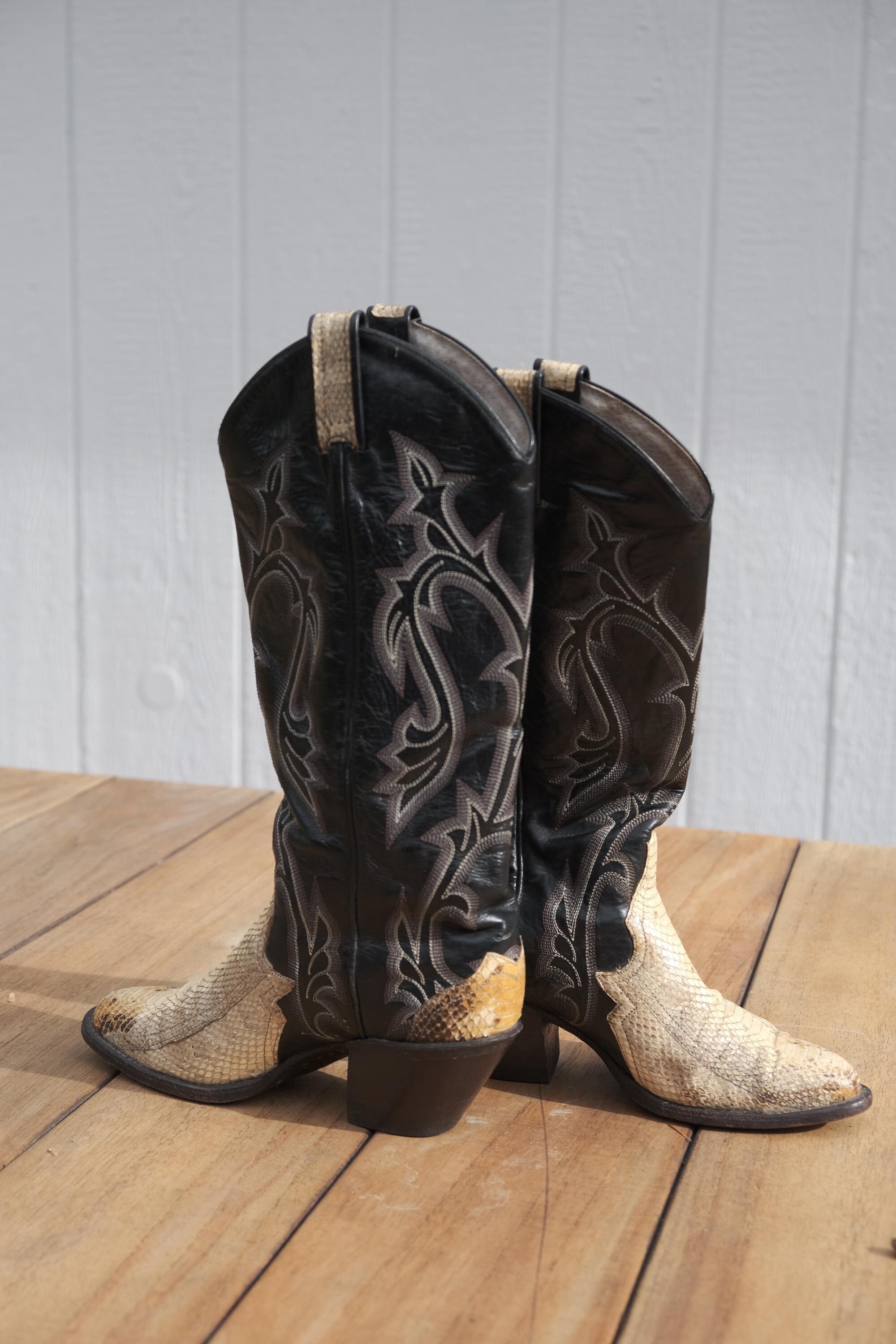 Bottes Western Vintage Larry Mahan En Cuir Vert Pour Femme Pointure 6