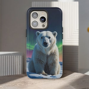 Étui pour téléphone, aurores boréales ours polaires, coque de téléphone résistante, coque de téléphone animal mignon, protecteur de téléphone animal, cadeau pour amoureux de la nature