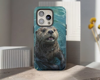 Cute Otter Tough Phone Case | Protective Matte Finish Otter Art Case for iPhone | Samsung | Animal Lover Gift | Adorable Otter Design