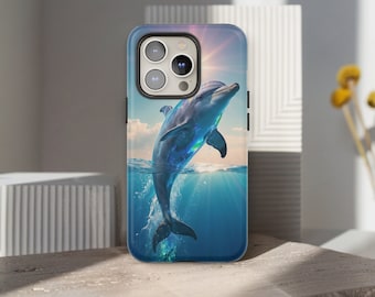 Phone Case, Dolphin Illustration Tough Case, Protective Cover, Ocean Animal Lover Gift, Beach Theme Accessory