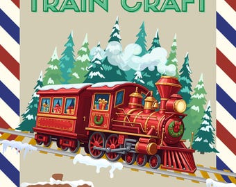 Pociąg świąteczny | Wydrukowana aktywność rodzinna na święta, papierowa zabawka dla dzieci DIY