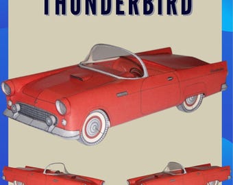 Model papierowy Sportwagen Ford Thunderbird | Klasyczny samochód z 1957 roku w skali 1:20