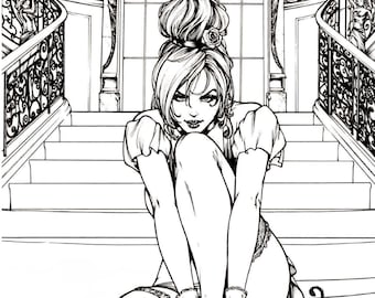 Kolorowanka z baśniami Grimm | 42 strony, ciemna, cyfrowa kolorowanka dla dorosłych