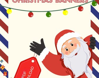 Zestaw girlandy Świętego Mikołaja i baneru świątecznego | Dekoracje świąteczne do druku, papierowa dekoracja na imprezę DIY