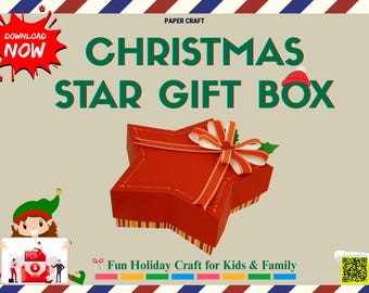 Pudełko w kształcie gwiazdy bożonarodzeniowej | Prezent z papieru do samodzielnego druku, ozdoby świąteczne dla dzieci i rodziny