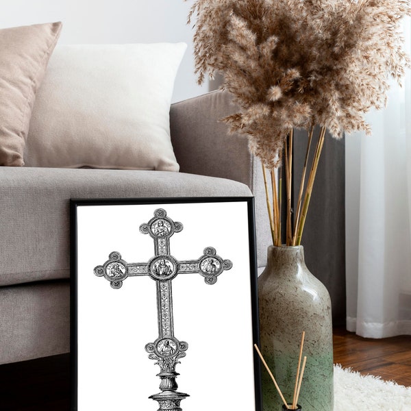 Unlocking Symbolism: Hauntingly Beautiful Digital Cross Art Depicting Courage, Betrayal, and Loyalty - Perfect for Thoughtful Home Decor