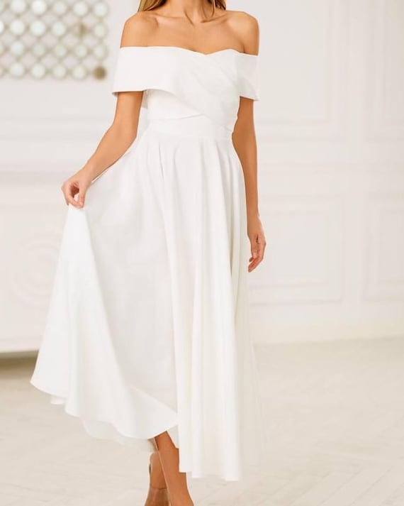 off the shoulder fit and flare cocktail dress Solomia Off-Shoulder Flare Dress