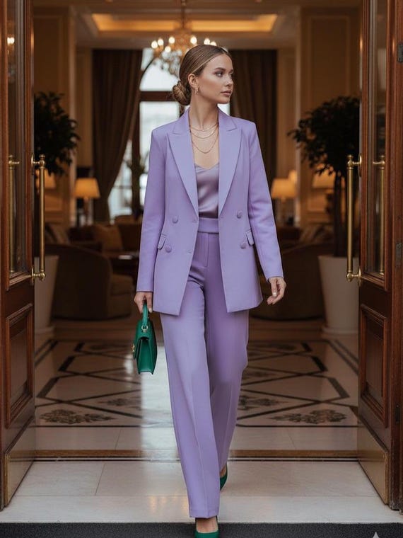 Lavender Women's Suit: 2-Piece Jacket & Wide Leg Trousers