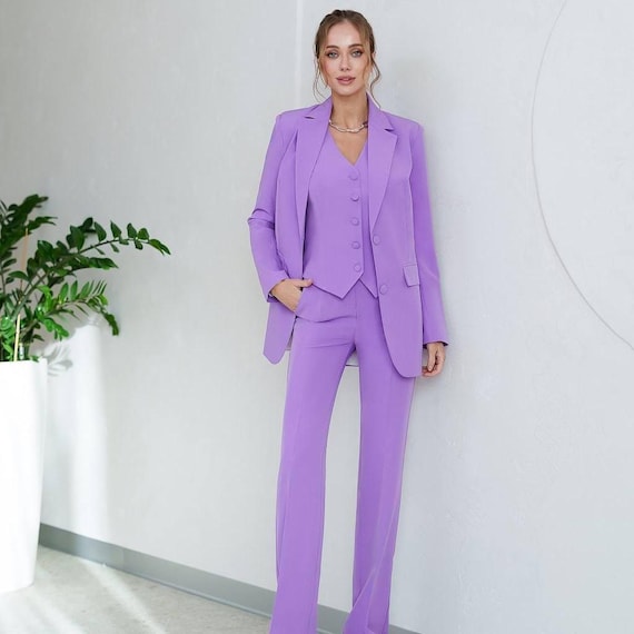 Purple Suit Ladies Piece Suit With Waistcoat SoloveDress Piece