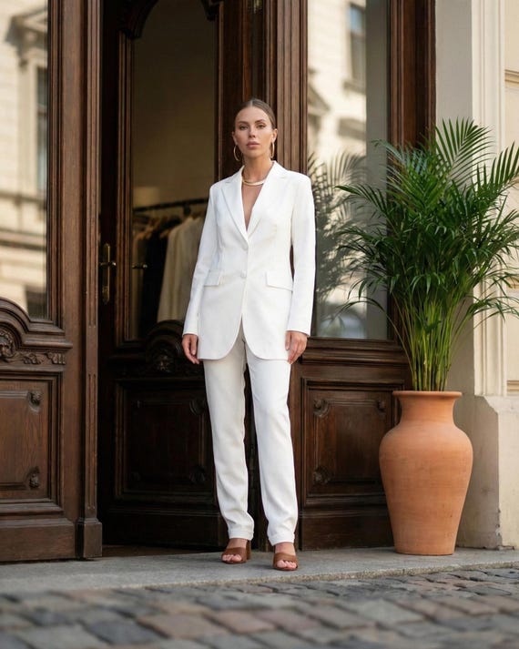 Elegant White Two-piece Bridal Suit: Lined Jacket and Slim Fit Trousers  XS-L - Etsy Israel