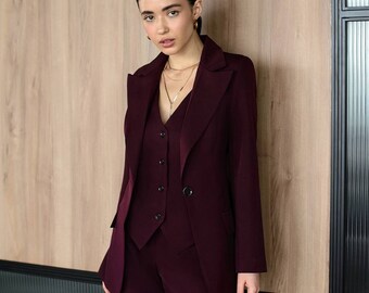 Burgundy womens suit, women prom suit, three piece womens suits