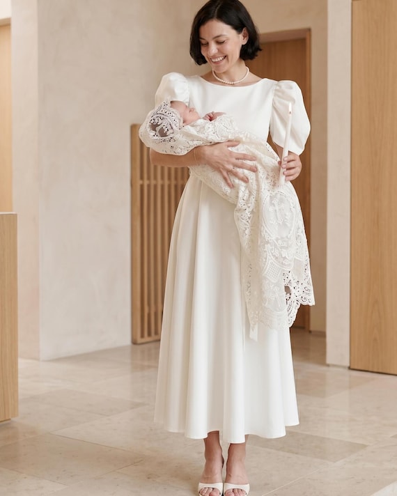 midi christening dresses for women Buy White Puff Sleeve Midi Dress for Baptism Mother, Modest Christening  Outfit for Godmother, Elegant Church Ceremony Gown, Classic Bridal Look  Online in India