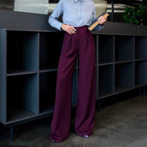 Burgundy wide leg pants,Burgundy palazzo pants with pockets extra long