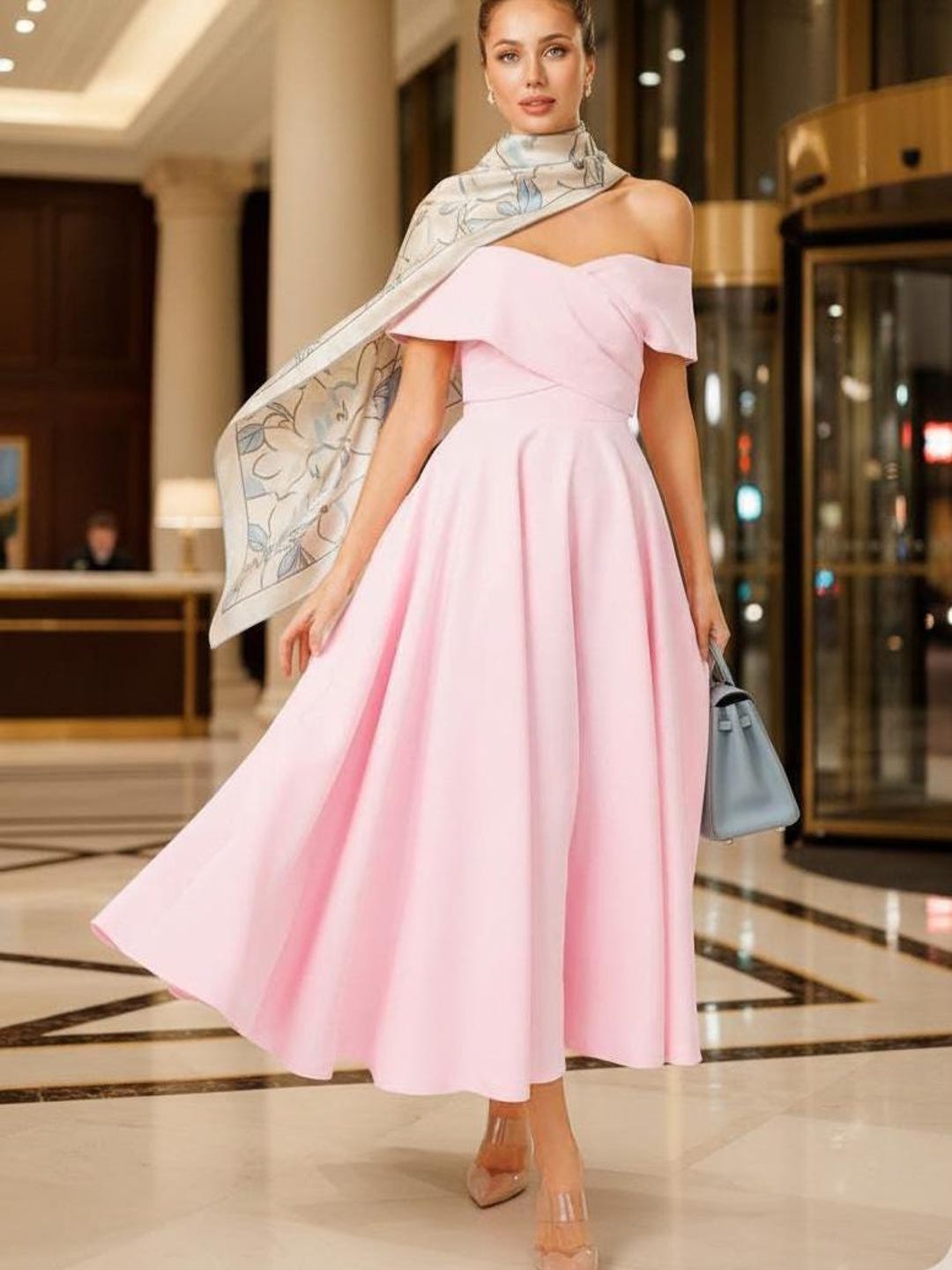 knee length dresses for ladies Sandie Pink Off The Shoulder Mini Dress - US 12 main image 1