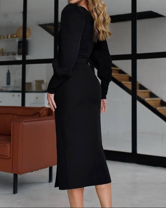 Black Midi Bodycon Dress: Long Sleeve Formal Evening Gown Black Midi Bodycon Dress: Long Sleeve Formal Evening Gown