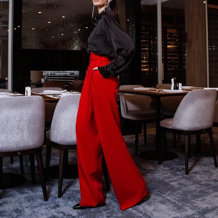 LE’RURE Flourish wide pants dress Floral Lace Drawstring Cargo Pants