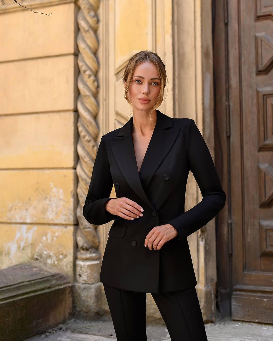 Ensemble Deux Pièces Pour Femme - Veste Fine Non Doublée - Blazer - Pantalon Large - Ensemble élégant Pour Le Bureau, Ensemble Abricot, M