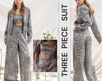 Woman 3 piece suit, woman suit set, leopard print woman suit,