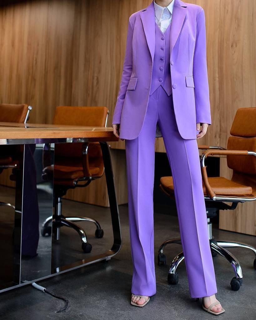 Purple 3 Piece Suit Woman Set, Dressy Pant Suits, Wedding Guest Suit - Etsy