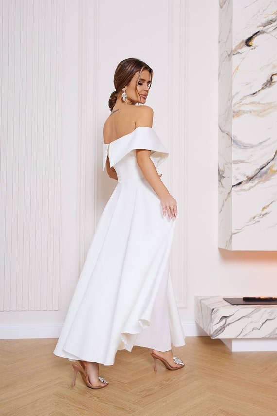 Civil Wedding Dress, White Crepe Midi Wedding Dress for Courthouse  Ceremonies and Rehearsal Dinners - Etsy
