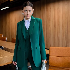 Emerald green 3 piece suit, womens suit, womens pant suit, vest pants suit set