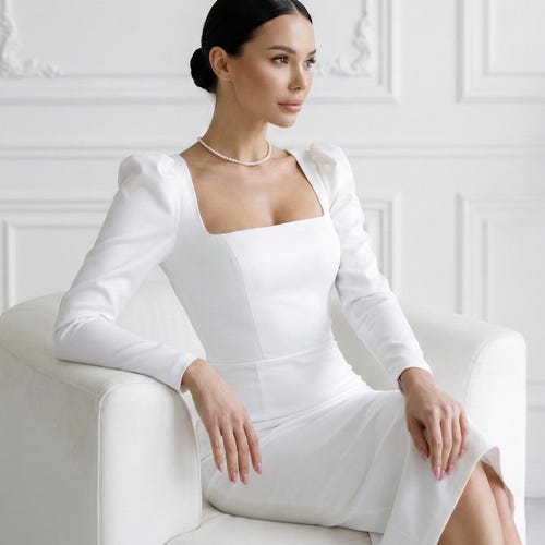 strapless open back dress Empress High Neck Open Back Lace Dress White– Selfie Leslie main image 1