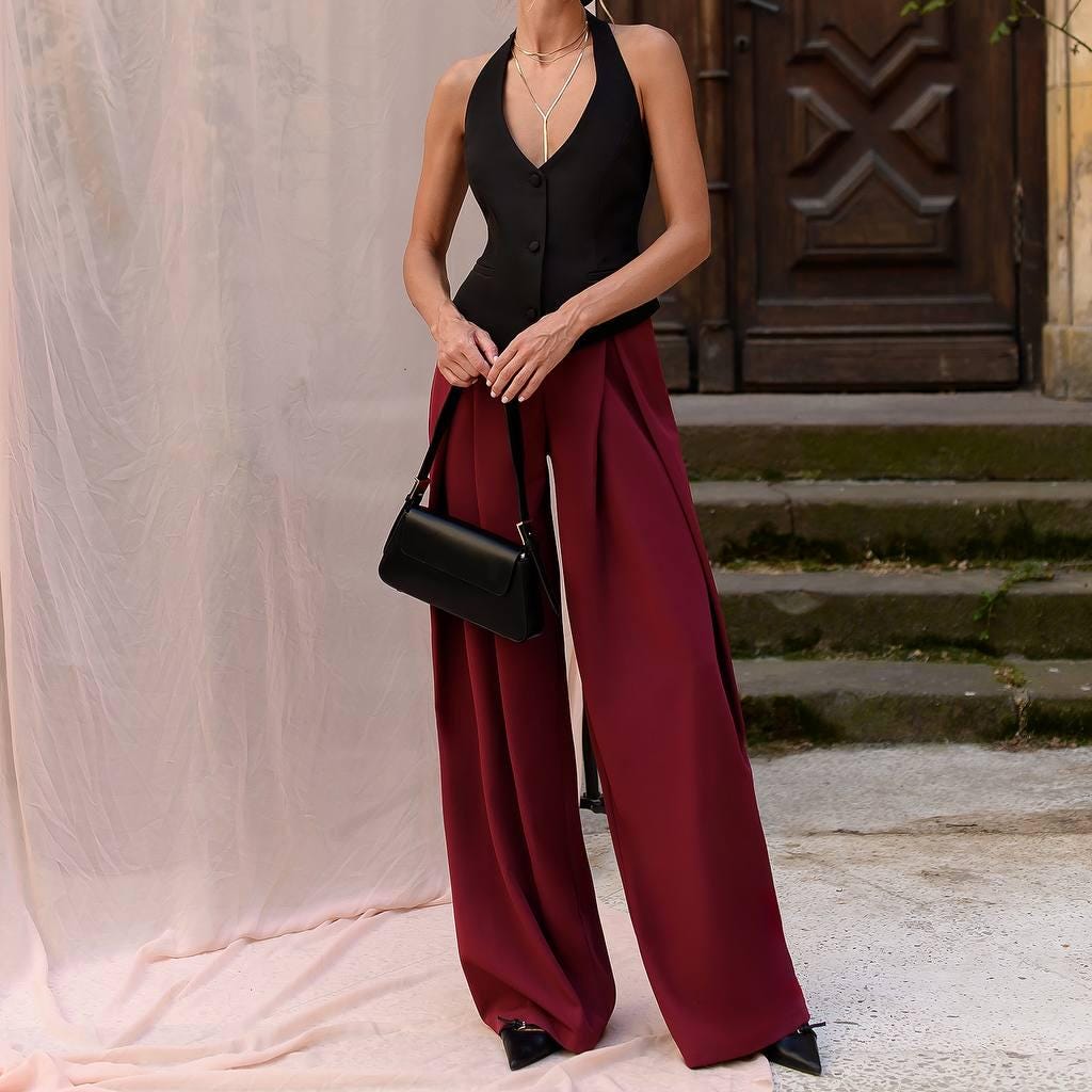 パンツ Blooms Print Silk Pyjama Pants in Burgundy Burgundy Silk Jacquard PJ Pant | Fleur du Mal