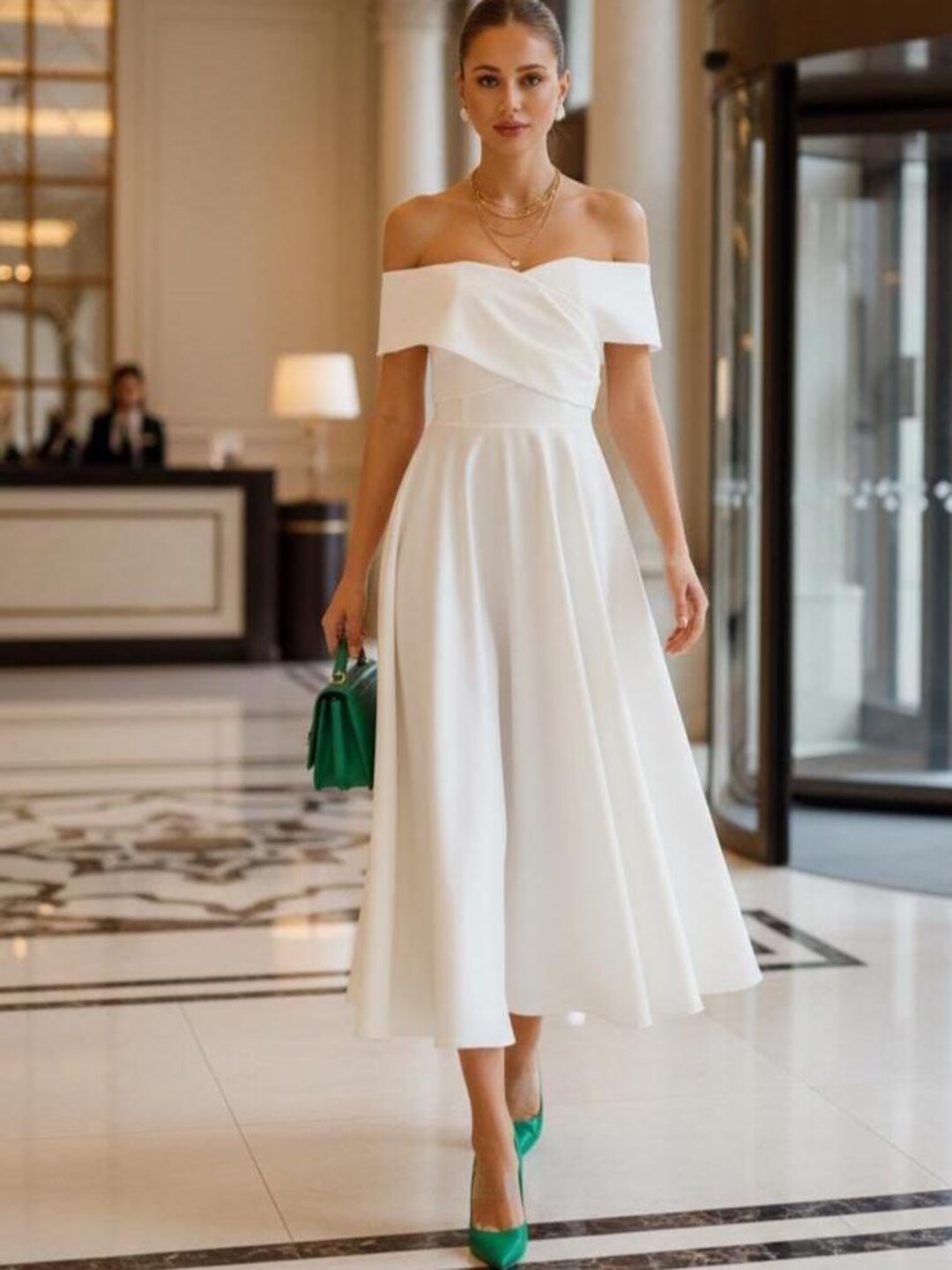 White Graduation Dress off Shoulder — Elegant Milk Crepe Cocktail Dress ...