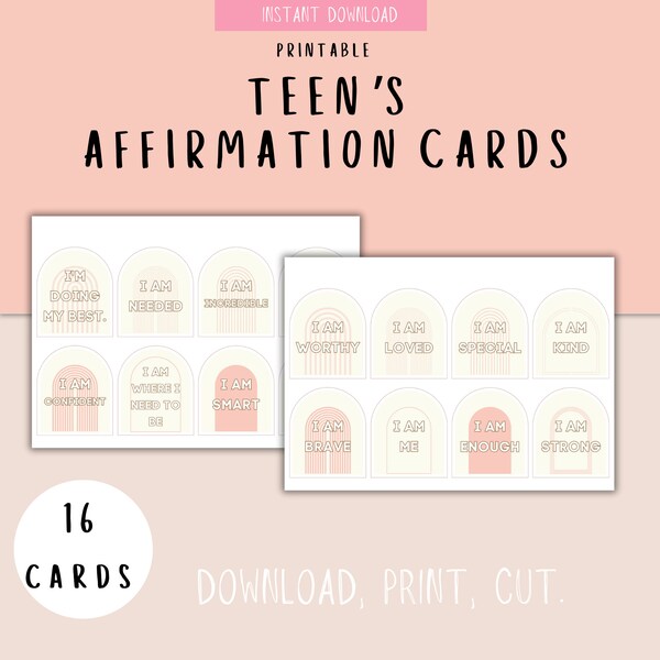 Teen's Affirmation Cards | Confidence Cards for Teenagers | Self Worth Cards