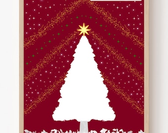 Elegant Christmas Tree Print | Burgundy Emerald Navy | Digital Download