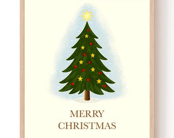 Whimsical Christmas Tree Art | Boho Neutral Winter Decor | Wall Art Printable | Digital Download
