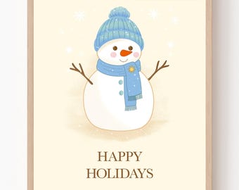 Whimsical Snowman Print | Boho Neutral Winter Decor | Wall Art Printable | Digital Download